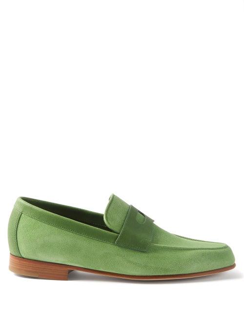 John Lobb - Hendra Suede Penny Loafers - Mens - Green