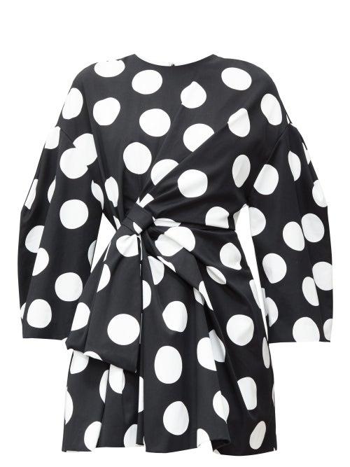 Matchesfashion.com Carolina Herrera - Knotted Polka-dot Cotton-twill Mini Dress - Womens - Black White