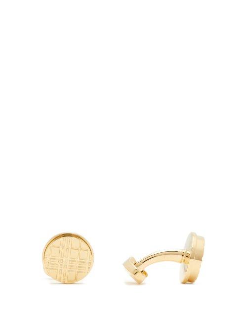 Matchesfashion.com Burberry - Check Engraved Gold Tone Cufflinks - Mens - Gold