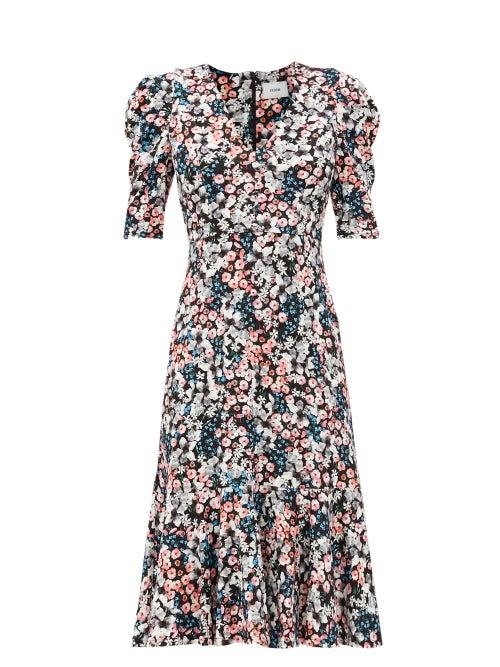 Matchesfashion.com Erdem - Ottavia Meadow-print Jersey Dress - Womens - Black Print