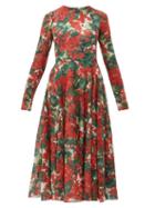 Matchesfashion.com Dolce & Gabbana - Geranium Print Silk Blend Chiffon Dress - Womens - Red Multi