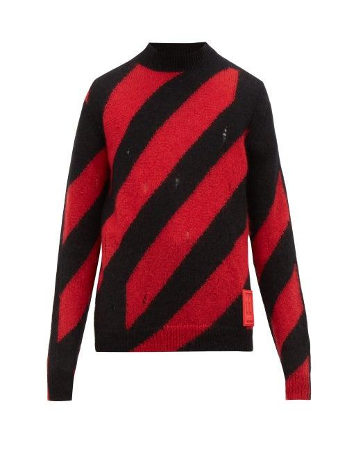 Matchesfashion.com Off-white - Distressed Striped Mohair Blend Sweater - Mens - Black Red