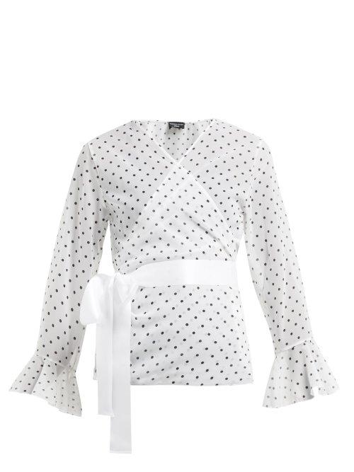 Matchesfashion.com Pepper & Mayne - Dolce Polka Dot Print Chiffon Wrap Top - Womens - White Black