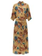 Matchesfashion.com Raey - Hawaii Floral Print Dolman Sleeve Silk Shirtdress - Womens - Blue Print