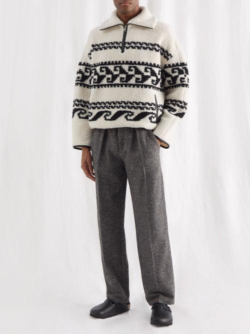 Isabel Marant - Marlo Wave-intarsia Fleece Sweater - Mens - Cream Multi