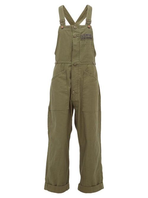 Matchesfashion.com Myar - Logo Embroidered Cotton Canvas Dungarees - Womens - Green