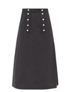Batsheva - Buttoned Moir Midi Skirt - Womens - Black