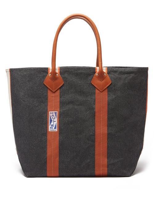 Haulier - Utility Medium Striped Canvas Tote Bag - Mens - Black