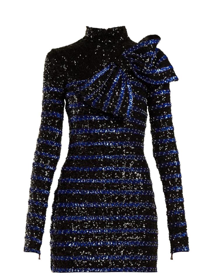 Balmain Sequinned Striped Mini Dress