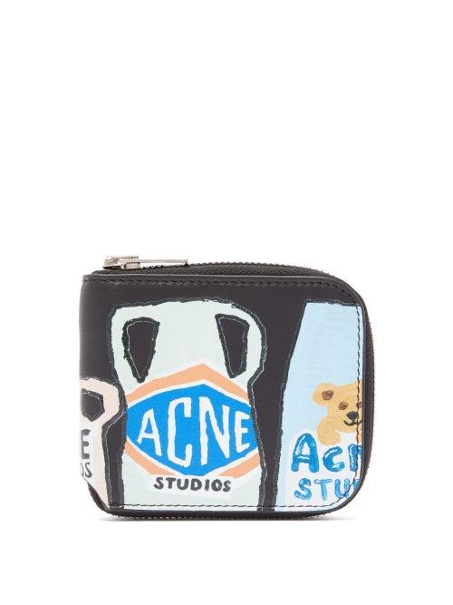 Matchesfashion.com Acne Studios - Logo Print Leather Zip Around Wallet - Womens - Black Multi