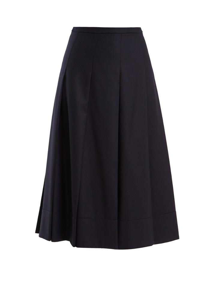 Connolly A-line Pleated Wool Midi Skirt