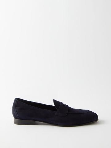 Brioni - Bologna Suede Penny Loafers - Mens - Midnight Blue