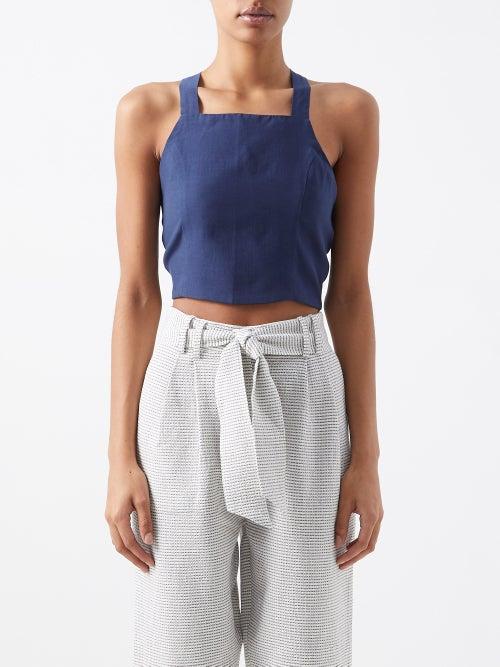Casa Raki - Mika Bow-back Canvas Cropped Top - Womens - Indigo