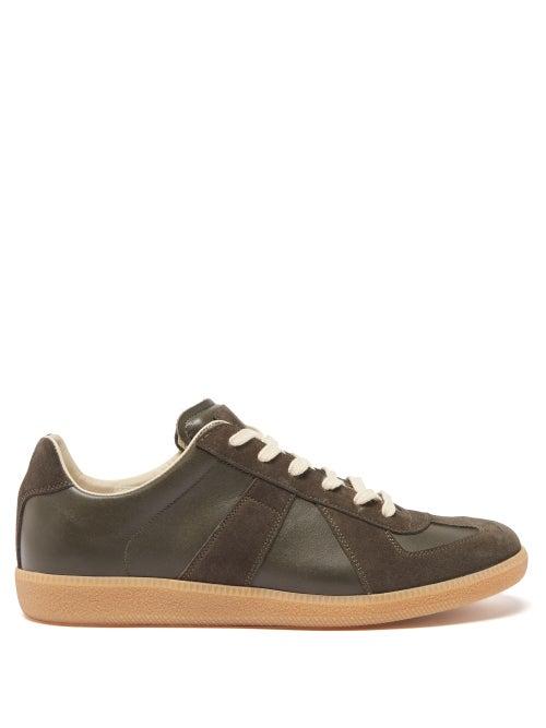 Maison Margiela - Replica Suede-panel Leather Trainers - Mens - Dark Green