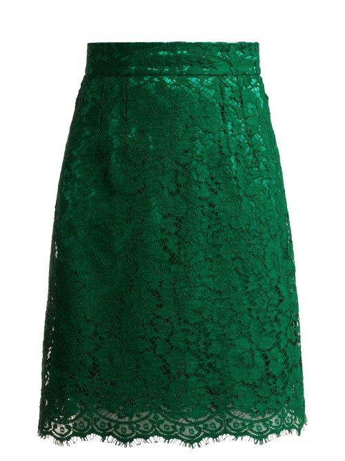 Matchesfashion.com Dolce & Gabbana - High Waist Lace Skirt - Womens - Dark Green