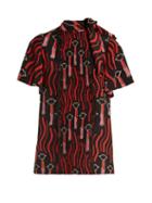 Matchesfashion.com Valentino - Lipstick Print Lace Trimmed Silk Blouse - Womens - Black Print