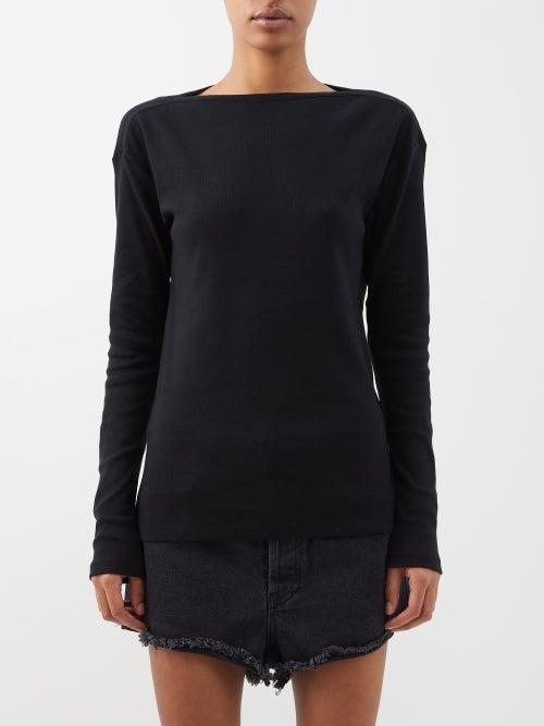 Raey - Kissing-edge Cotton Long-sleeved T-shirt - Womens - Black