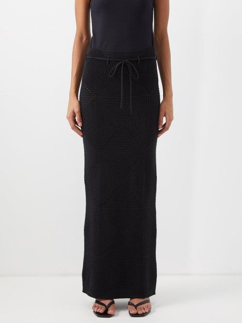 Toteme - Tie-waist Geometric Knitted Maxi Skirt - Womens - Black