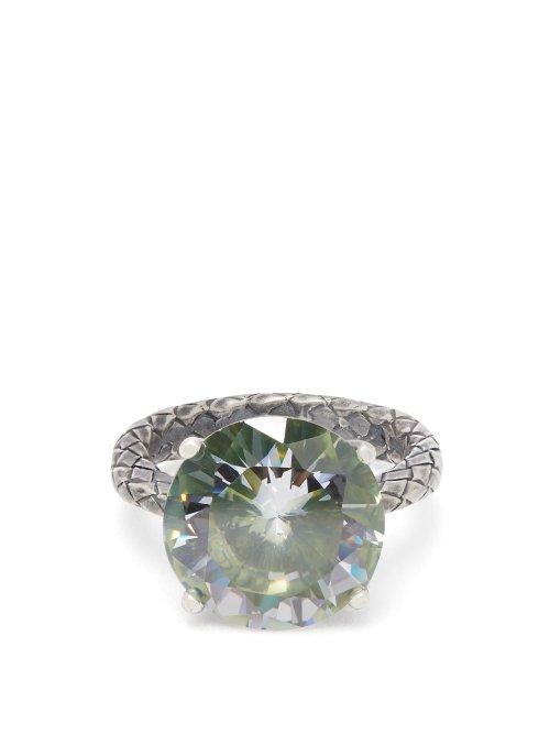 Matchesfashion.com Bottega Veneta - Cubic Zirconia And Silver Intrecciato Ring - Womens - Green