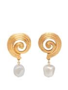 Matchesfashion.com Oscar De La Renta - Shell And Faux Pearl Earrings - Womens - Gold