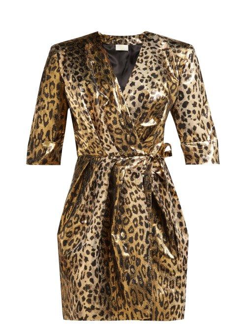 Matchesfashion.com Sara Battaglia - Leopard Print Lam Wrap Mini Dress - Womens - Leopard