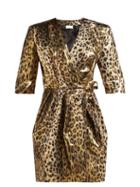 Matchesfashion.com Sara Battaglia - Leopard Print Lam Wrap Mini Dress - Womens - Leopard