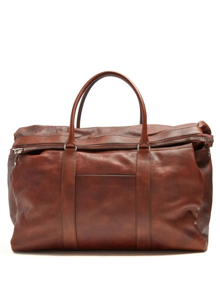 Brunello Cucinelli Top-handle Tarnished-leather Holdall