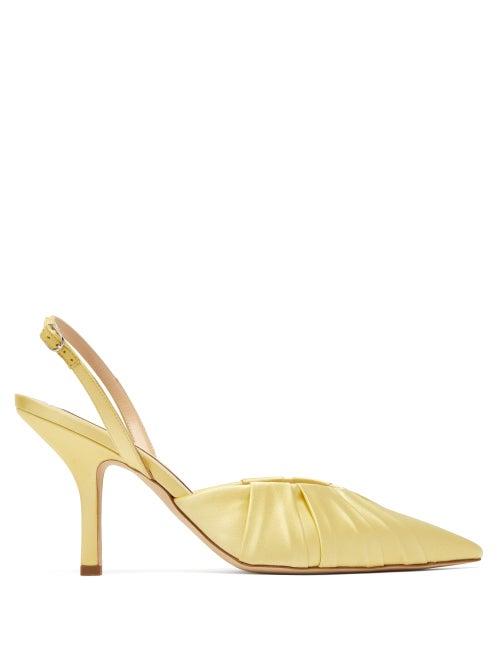 Matchesfashion.com Midnight 00 - Gathered Satin Slingback Pumps - Womens - Yellow