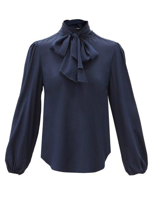 Matchesfashion.com See By Chlo - Tie-neck Crepe De Chine Blouse - Womens - Navy
