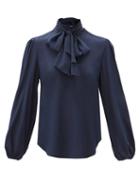 Matchesfashion.com See By Chlo - Tie-neck Crepe De Chine Blouse - Womens - Navy