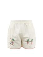 Harago - Carrot Farm Embroidered Cotton Shorts - Mens - White Multi