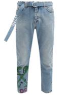 Matchesfashion.com Off-white - Graffiti Logo Slim Leg Jeans - Mens - Light Blue