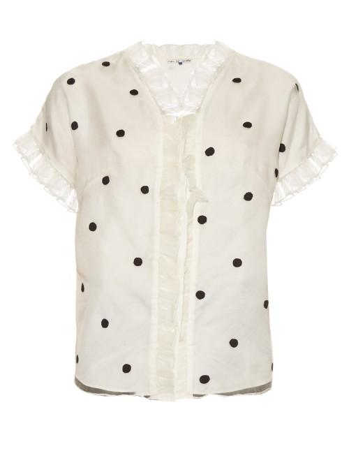 Jupe By Jackie Polka-dot Embroidered Silk-organza Blouse