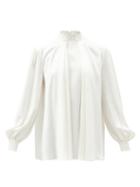 Matchesfashion.com Alexander Mcqueen - High-neck Pleated Silk-satin Blouse - Womens - Ivory