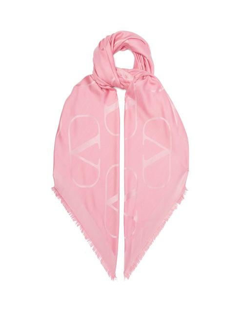 Ladies Accessories Valentino Garavani - V-logo Silk-blend Shawl - Womens - Pink White