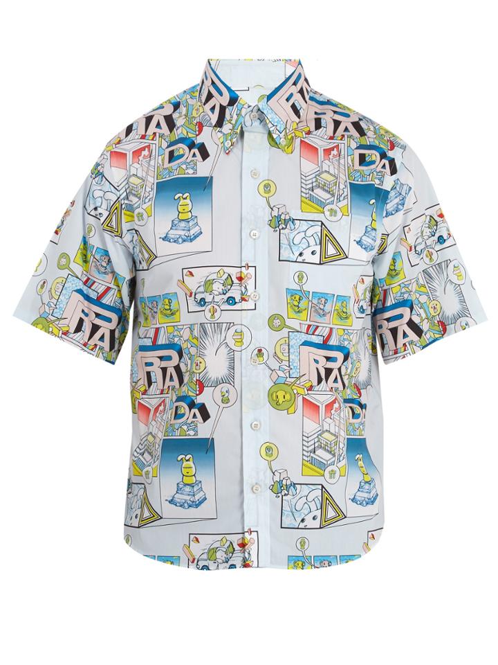 Prada Comic-print Cotton-poplin Shirt