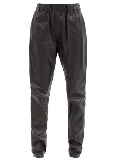 Matchesfashion.com Dodo Bar Or - Kuku Elasticated-waist Leather Tapered Trousers - Womens - Black
