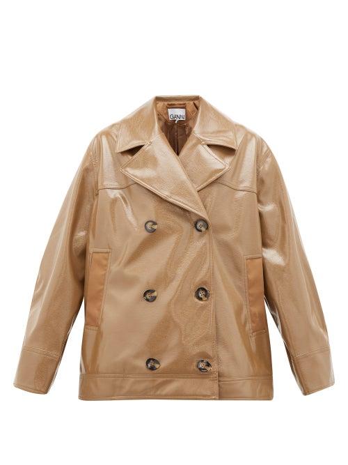 Matchesfashion.com Ganni - Double-breasted Patent Faux-leather Jacket - Womens - Beige