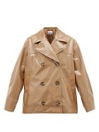 Matchesfashion.com Ganni - Double-breasted Patent Faux-leather Jacket - Womens - Beige