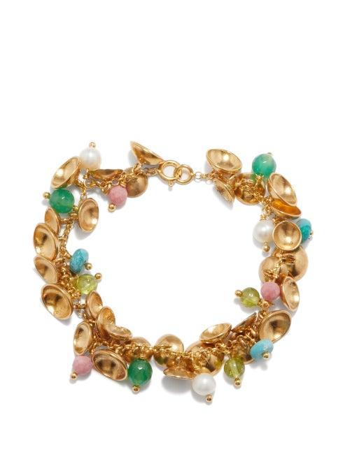 Katerina Makriyianni - Curvy Beaded 24kt Gold-vermeil Bracelet - Womens - Gold Multi