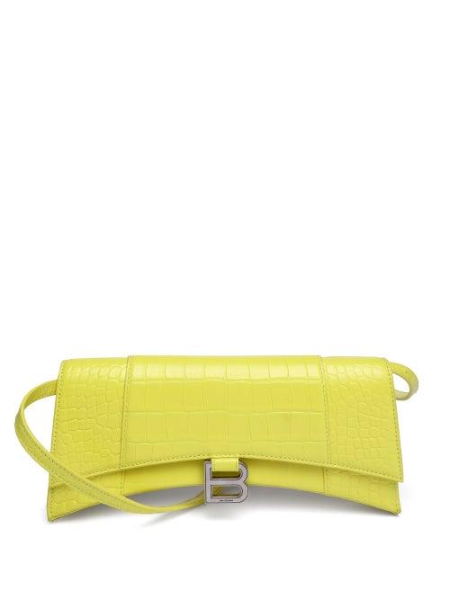 Balenciaga - Hourglass Sling Croc-embossed Leather Shoulder Bag - Womens - Yellow