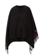 Matchesfashion.com Alexander Mcqueen - Logo-jacquard Fringed Wool-blend Cape - Womens - Black Red