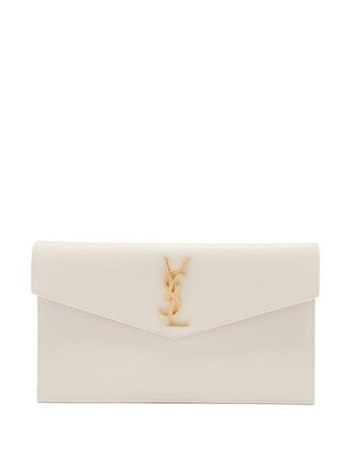 Saint Laurent - Uptown Ysl-plaque Leather Clutch Bag - Womens - White