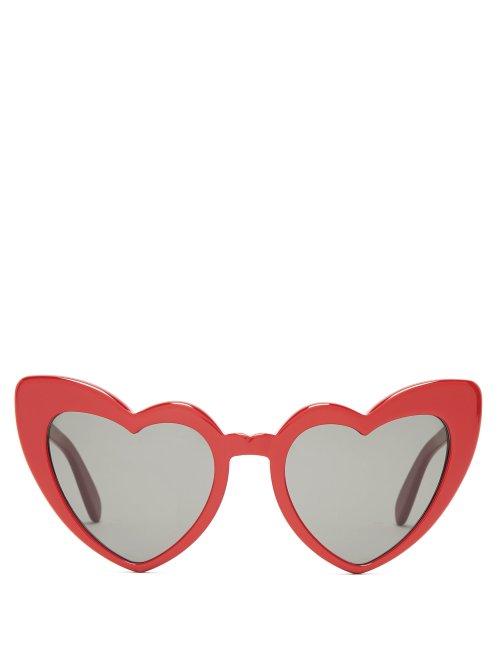 Matchesfashion.com Saint Laurent - Loulou Heart Shaped Acetate Sunglasses - Womens - Red