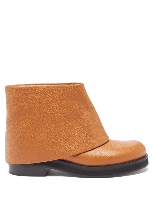 Jw Anderson - Fold-over Grained-leather Boots - Womens - Tan