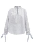 Matchesfashion.com Belize - Nika Tie Neck Striped Linen Blend Blouse - Womens - Blue White