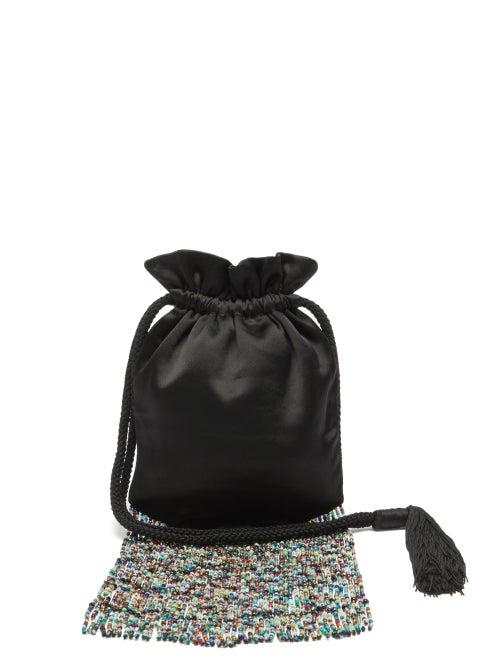 Matchesfashion.com Galvan - Beaded-fringe Satin Pouch - Womens - Black Multi