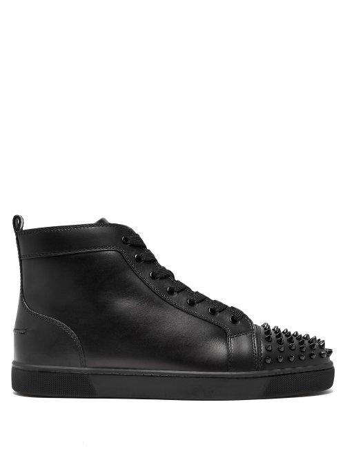 Matchesfashion.com Christian Louboutin - Lou Spike Embellished Leather High Top Trainers - Mens - Black