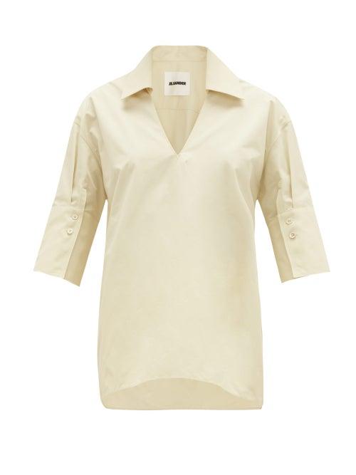 Matchesfashion.com Jil Sander - Point-collar V-neck Cotton Blouse - Womens - Ivory