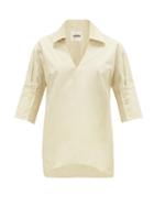 Matchesfashion.com Jil Sander - Point-collar V-neck Cotton Blouse - Womens - Ivory